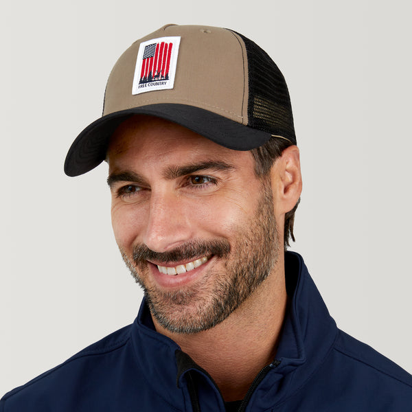 Free Country Free Country Five Panel American Flag Trucker Hat Khaki