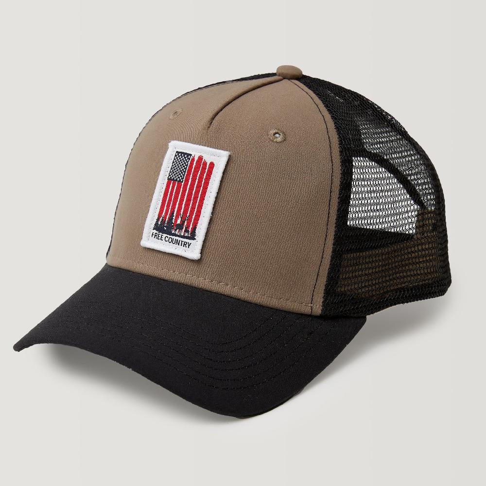 free country Free Country Five Panel American Flag Trucker Hat Khaki