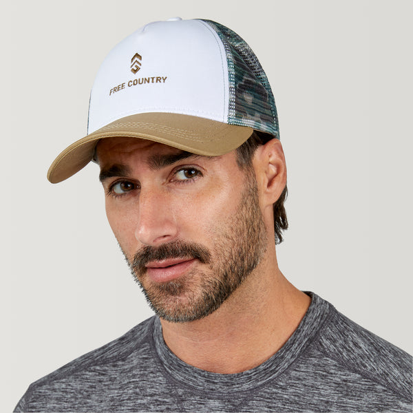 Free Country Free Country Five Panel Camo Trucker Hat Khaki Camo/Cream