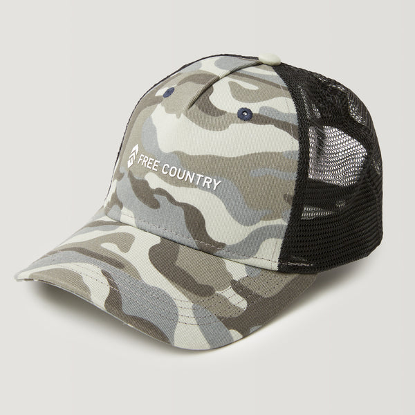 Free Country Free Country Five Panel Camo Trucker Hat Khaki Camo/Cream