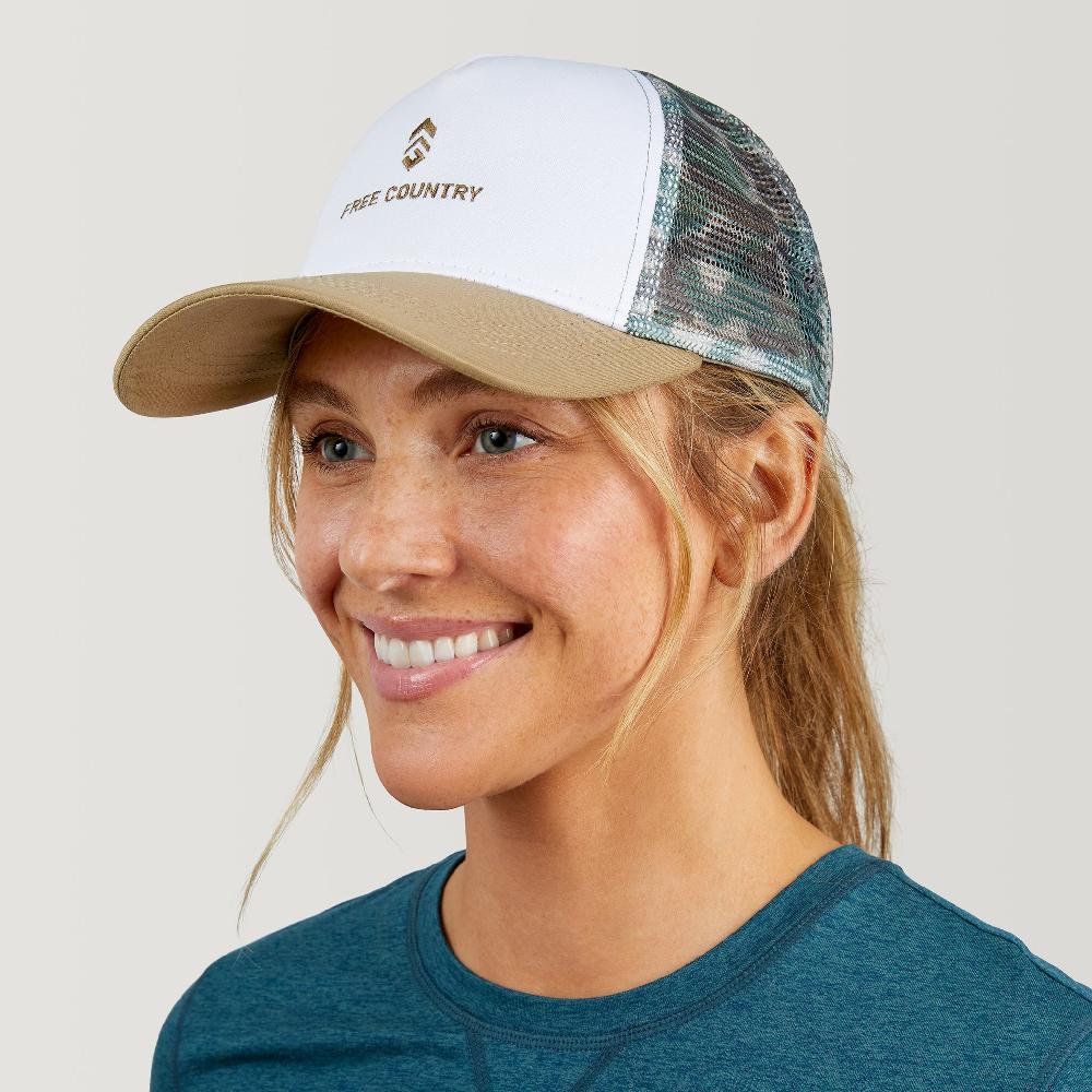 free country Free Country Five Panel Camo Trucker Hat Khaki Camo/Cream