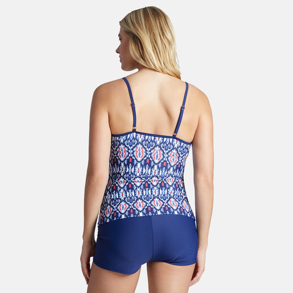 Free Country Women's Cascade Ikat 2-in-1 Keyhole Tankini Top Marine Cascade Ikat