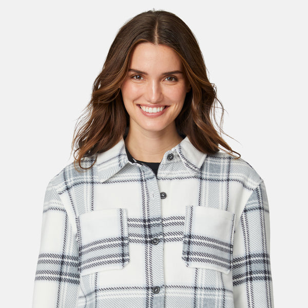 Free Country Women's Chill Out Fleece Shirt Jacket Black Heather Plaid