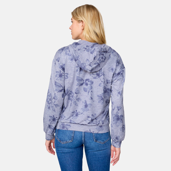 Free Country Women's Cloud Knit Zip Hoodie Medium Grey Blooms