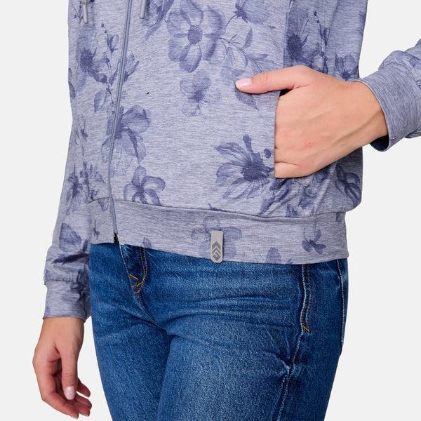 Free Country Women's Cloud Knit Zip Hoodie Medium Grey Blooms