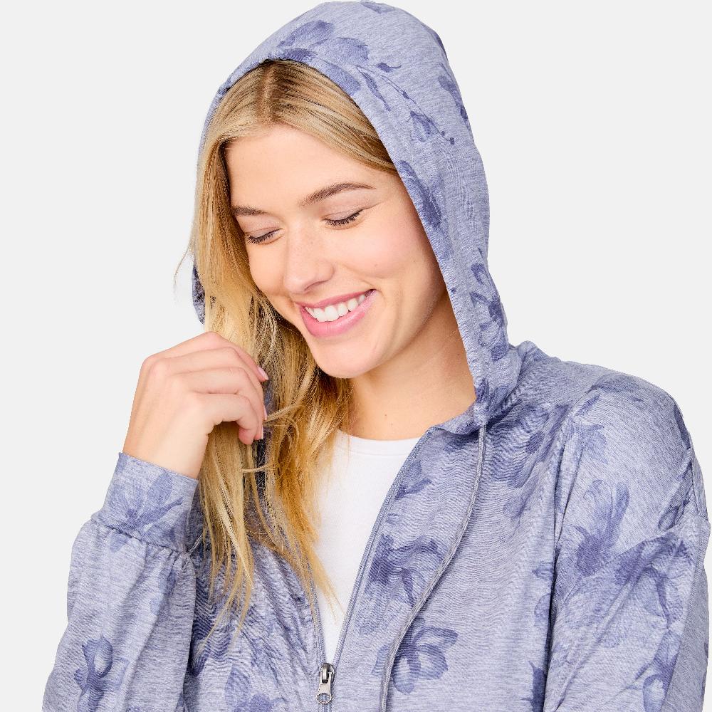 free country Women's Cloud Knit Zip Hoodie Medium Grey Blooms