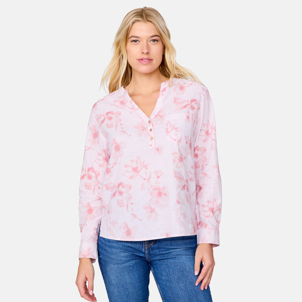 Free Country Women's Easy Breezy Long Sleeve Shirt Cameo Pink Bloom