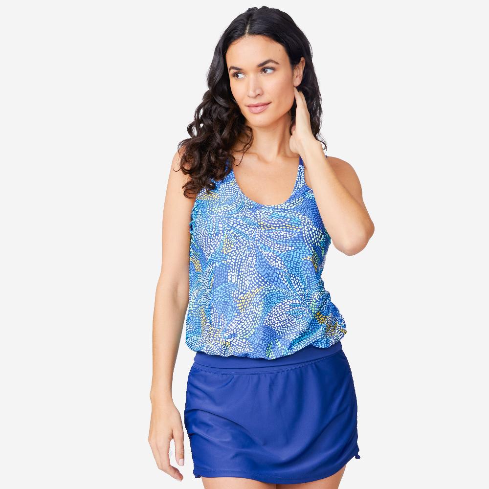 free country Women's Fresco Double Strap Cut Out Blouson Tankini Top Marine Fresco