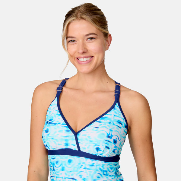 Free Country Women's Mirage Macrame Back Tankini Top Aquatopia Mirage