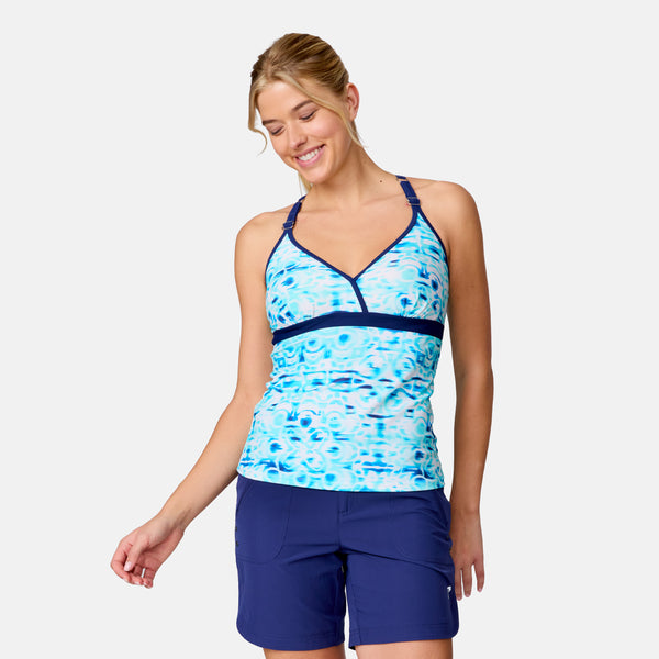 Free Country Women's Mirage Macrame Back Tankini Top Aquatopia Mirage