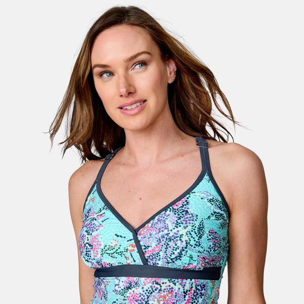 Free Country Women's Mosaic Garden Macrame Back Tankini Top Aruba Mosaic Garden