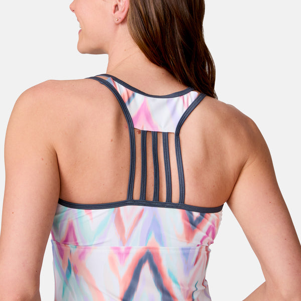 Free Country Women's Oasis Chevron Lace-Up Racerback Tankini Top Aruba Oasis Chevron