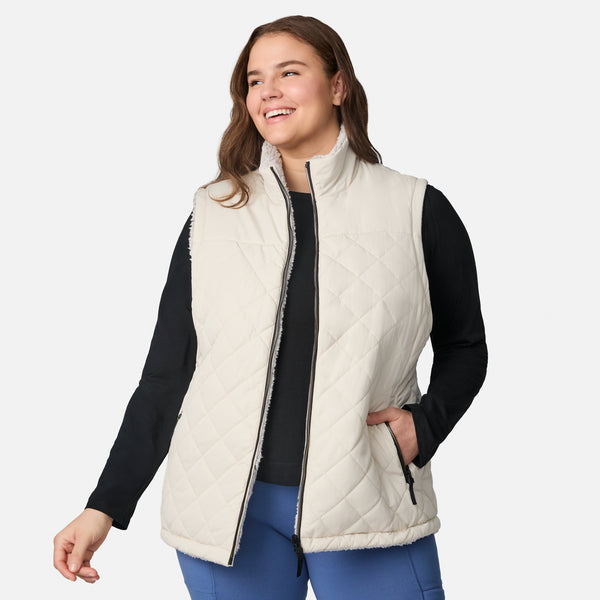Free Country Women's Plus Size Expedition II Stratus Lite Reversible Vest Oat