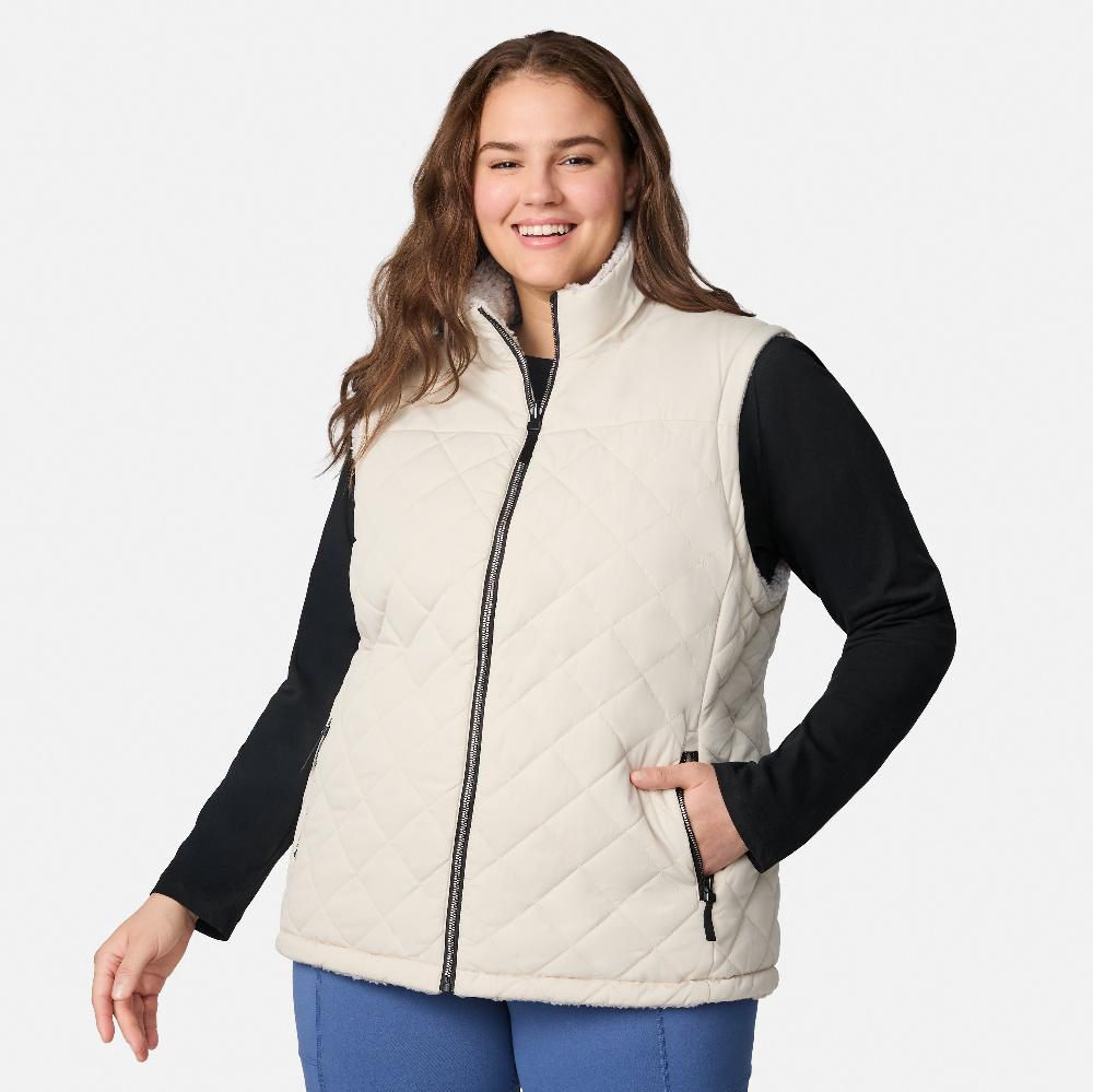 free country Women's Plus Size Expedition II Stratus Lite Reversible Vest Oat