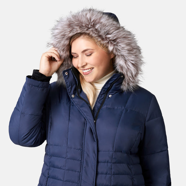 Free Country Women's Plus Size Full Length Splendor Down Jacket Navy