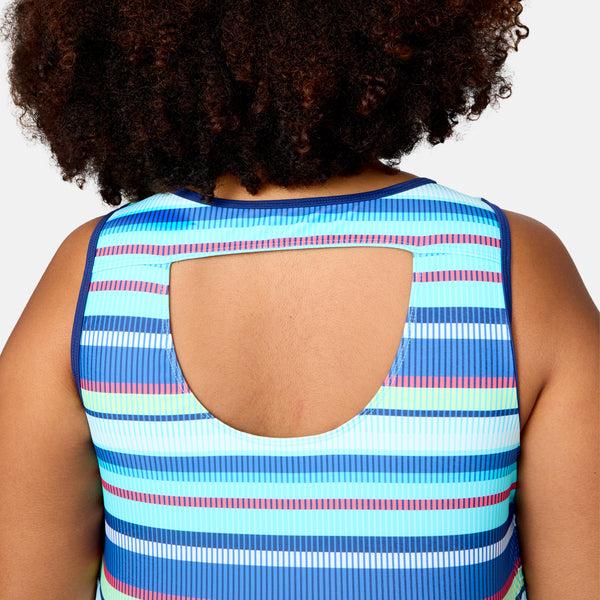 Free Country Women's Plus Size Marina Stripe Full Side Shirring Tankini Top Marine Marina Stripe