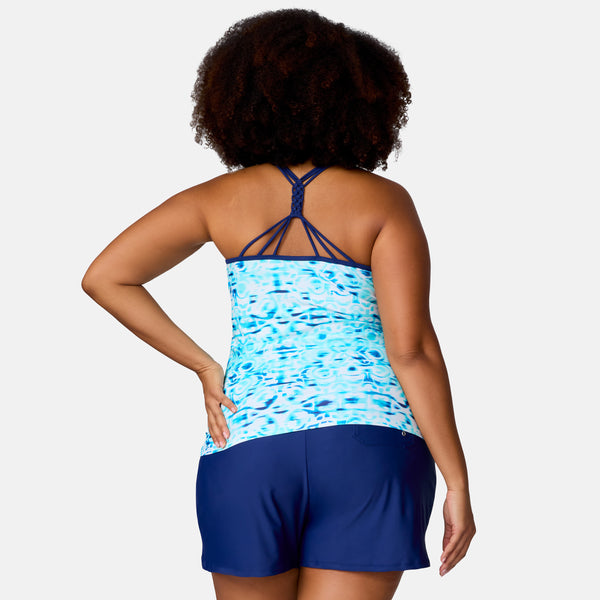 Free Country Women's Plus Size Mirage Macrame Back Tankini Top Aquatopia Mirage