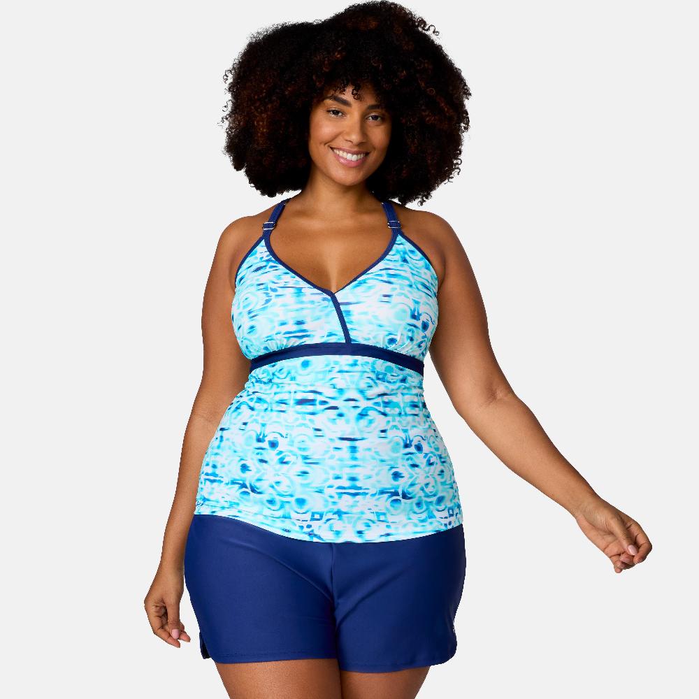free country Women's Plus Size Mirage Macrame Back Tankini Top Aquatopia Mirage