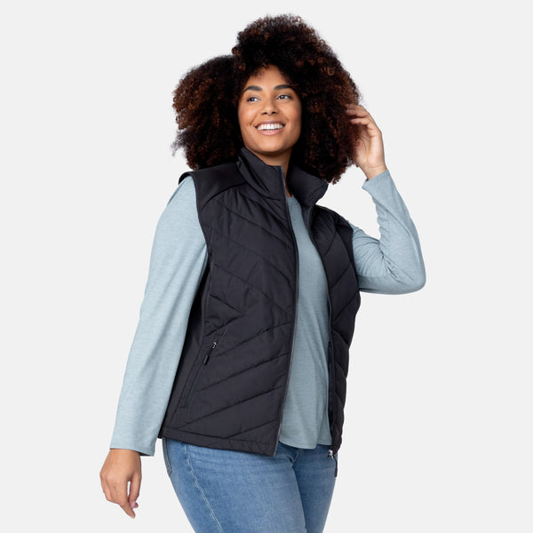 Free Country Women's Plus Size Quilted Hybrid Vest Black