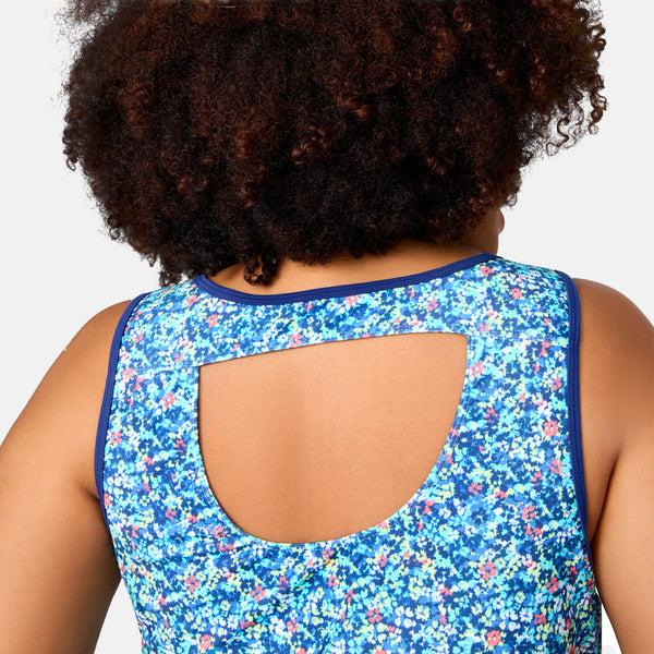 Free Country Women's Plus Size Seaside Petals Full Side Shirring Tankini Top Marine Seaside Petals