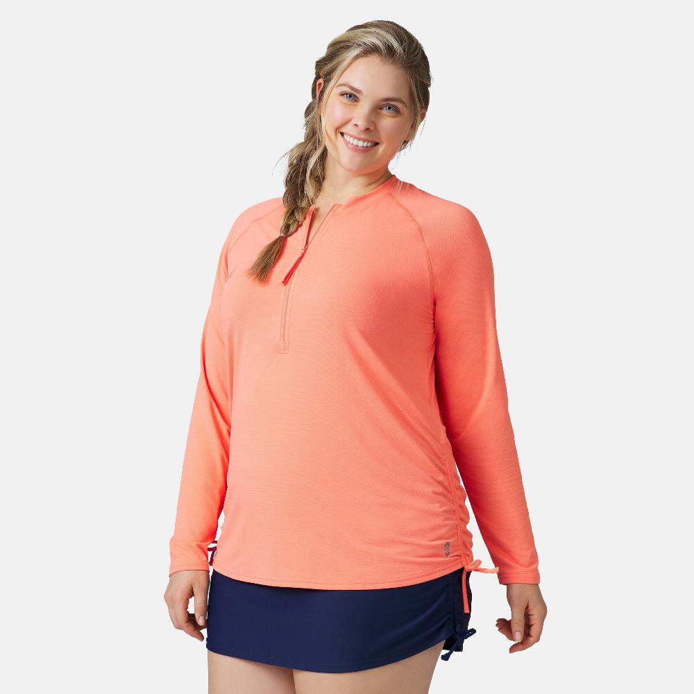 free country Women's Plus Size SunFree Quarter Zip UPF Sunshirt Papaya