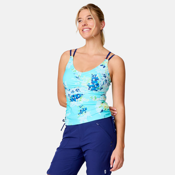 Free Country Women's Poolside Bouquet Side Shirred V-Neck Tankini Top Aquatopia Poolside Bouquet