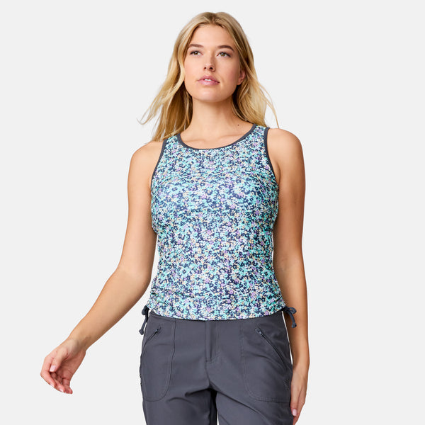 Free Country Women's Seaside Petals Full Side Shirring Tankini Top Aruba Seaside Petals