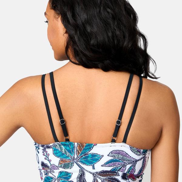 Free Country Women's Sunlit Floral Side Shirred V-Neck Tankini Top Jadesea Sunlit Floral