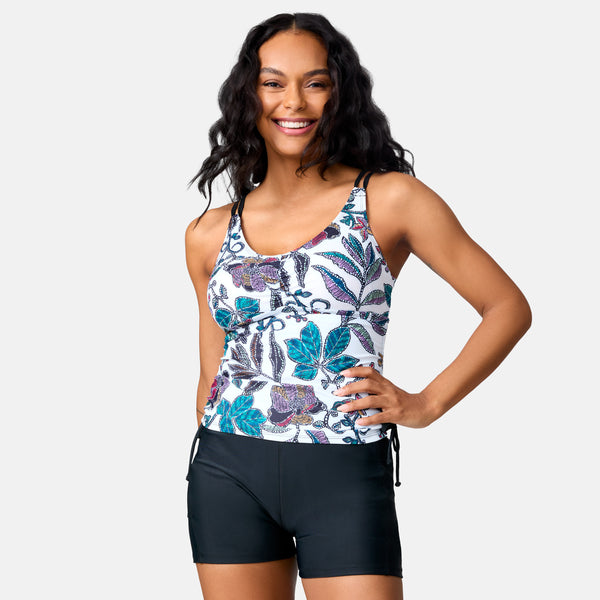 Free Country Women's Sunlit Floral Side Shirred V-Neck Tankini Top Jadesea Sunlit Floral