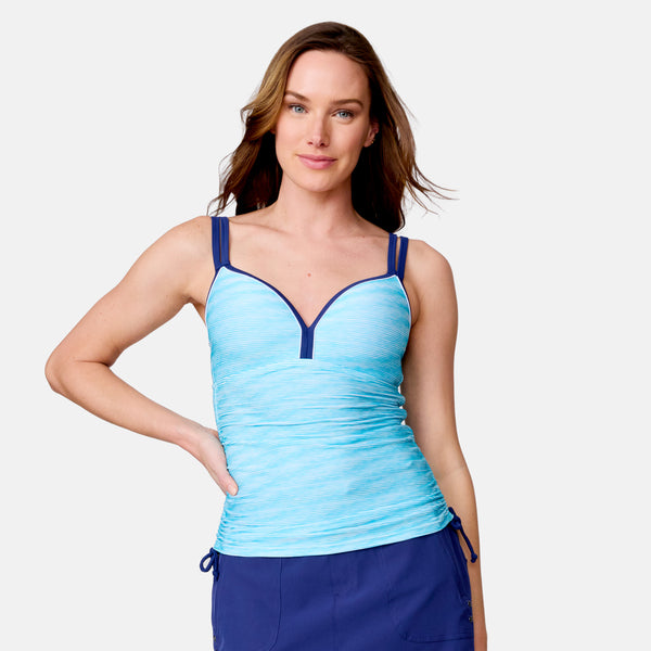 Free Country Women's Textured Stripe Double Strap Tankini Top Aquatopia Textured Stripe