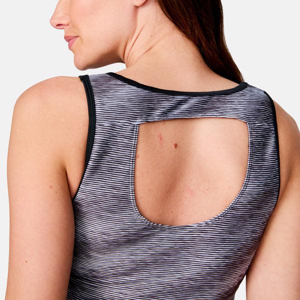 Free Country Women's Textured Stripe Full Side Shirring Tankini Top Black Textured Stripe