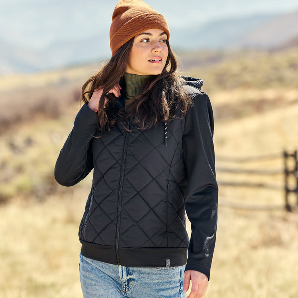 Free Country Women's Venture Quilted Hybrid Jacket Black