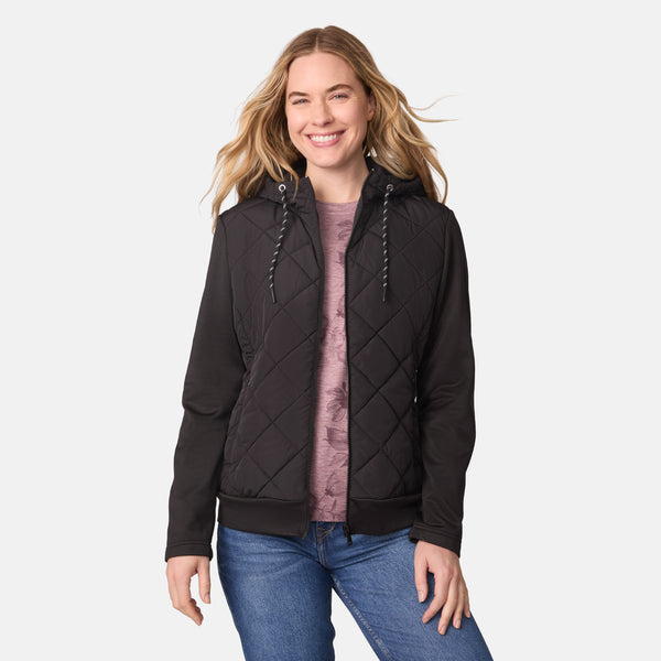 Free Country Women's Venture Quilted Hybrid Jacket Black