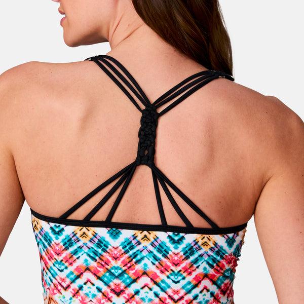 Free Country Women's Zigzag Zest Macrame Back Tankini Top Jadesea Zigzag Zest