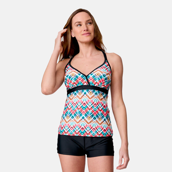 Free Country Women's Zigzag Zest Macrame Back Tankini Top Jadesea Zigzag Zest