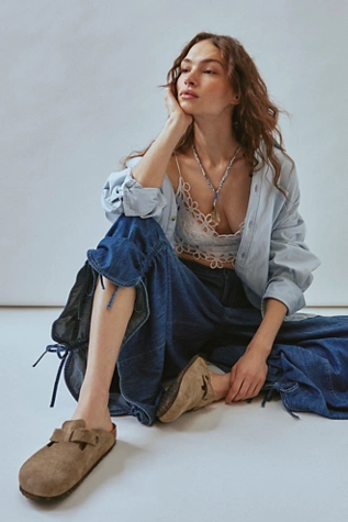 free people Birkenstock Boston Soft Footbed Clogs Taupe Suede