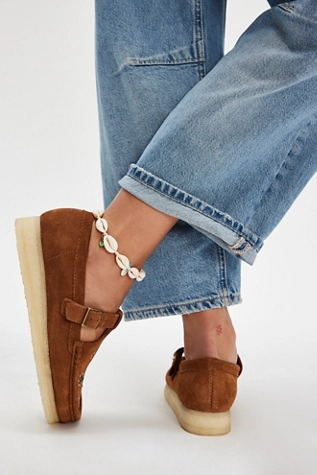 Free People Clarks Wallabee T-Bar Mary Janes Brown / Orange Suede Stud