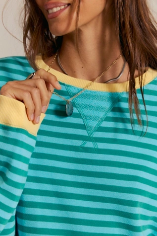 Free People Classic Striped Oversized Crewneck Seaglass Combo