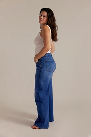 Free People CRVY Better Half Mid-Rise Straight Jeans Country Blue