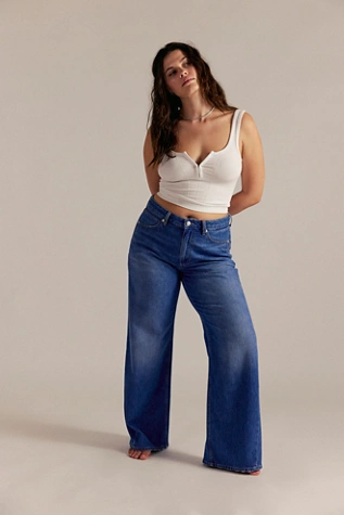 Free People CRVY Better Half Mid-Rise Straight Jeans Country Blue