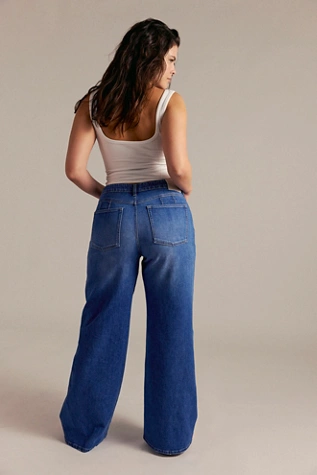 free people CRVY Better Half Mid-Rise Straight Jeans Country Blue