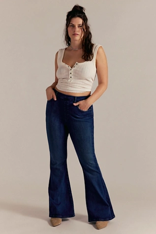 Free People CRVY Infinite Stretch Pull-On Flare Jeans Night Sky