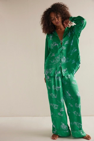 Free People Dreamy Days Pajama Set Green Jelly Combo