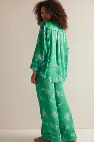 Free People Dreamy Days Pajama Set Green Jelly Combo