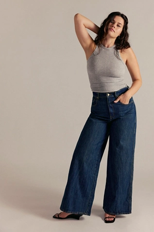 free people CRVY Gia Wide-Leg Jeans Dark Saturday