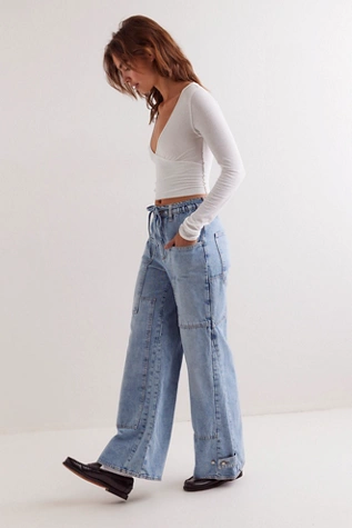 Free People CRVY Outlaw Wide-Leg Jeans Drizzle