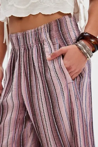 Free People Day's End Stripe Pants Mauve Combo