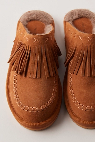 Free People Fallon Fringe Mules Toffee Suede