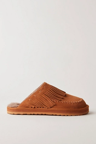 Free People Fallon Fringe Mules Toffee Suede