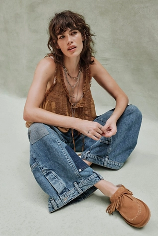 free people Fallon Fringe Mules Toffee Suede